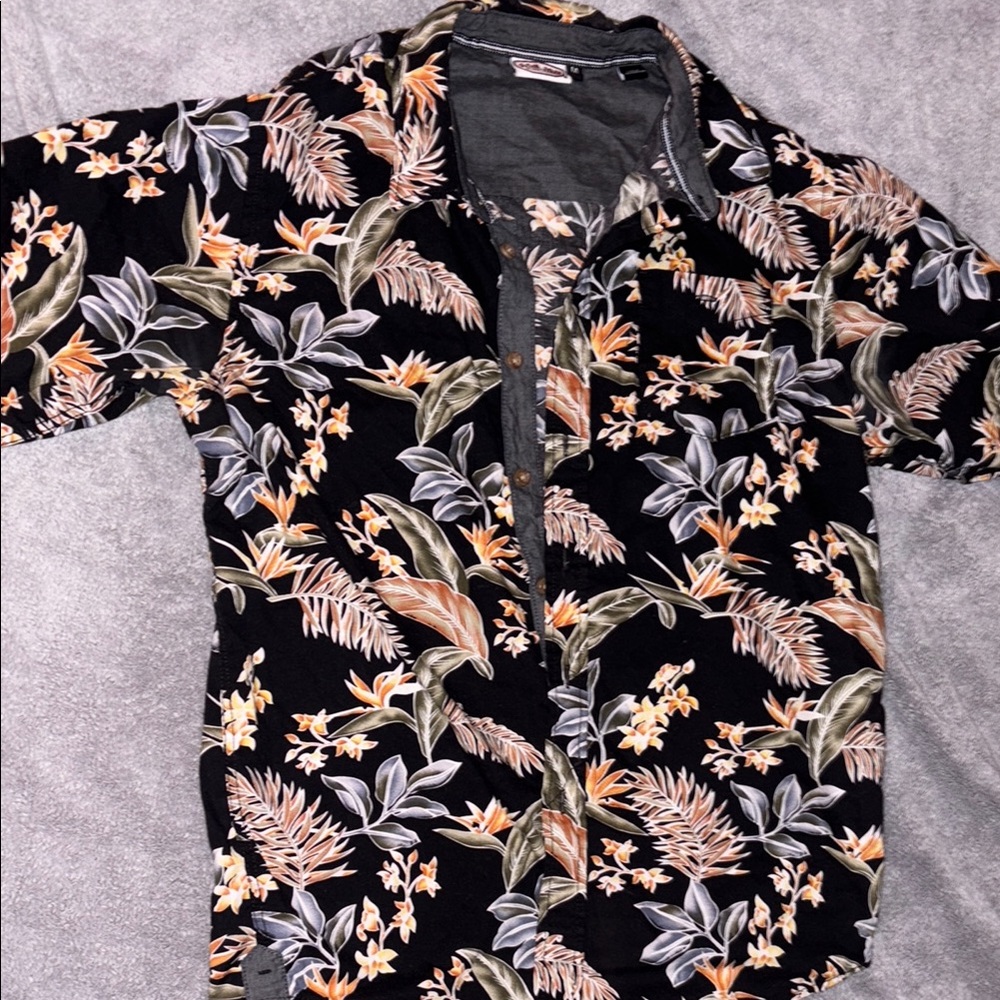 RON JON Floral Black and Brown Men's Button-down Shirt